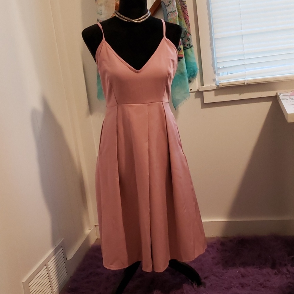 Sexy rose colored Elia Cher Deep V neck dressing